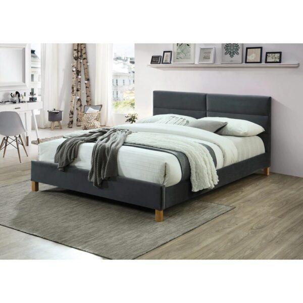 Pat Pluto tapitat catifea gri inchis 160/200 cm somiera inclusa