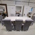 SET GLAM 18 MASA 155/235 CM + 8 SCAUNE GRI DESCHIS