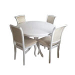 SET LID 101 MASA ALBA ROTUNDA CU 4 SCAUNE TAPITATE CREM