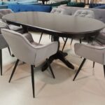 SET LID 3 MASA EXTENSIBILA 160/280/100/83H + 6 SCAUNE TAPITATE GRI