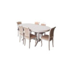 SET LID 72 MASA OVALA CREM CU 6 SCAUNE TAPITATE