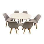 SET LID 74 MASA EXTENSIBILA CU 6 SCAUNE TAPITATE CATIFEA GRI