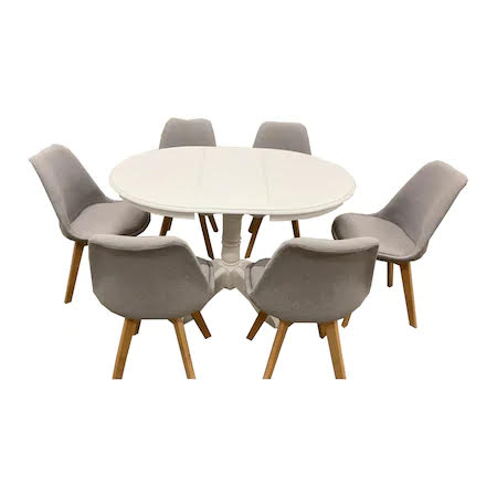SET LID 74 MASA EXTENSIBILA CU 6 SCAUNE TAPITATE CATIFEA GRI