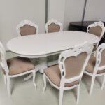 Set lux masa alba extensibila 150/190/90/77 h + 6 scaune tapitate bej