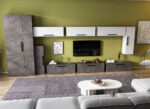 Living Pati 141 - Mobila Sufragerie Gri Beton + Alb
