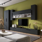 Living Pati 142 - Mobila Sufragerie Gri Antracit + Alb