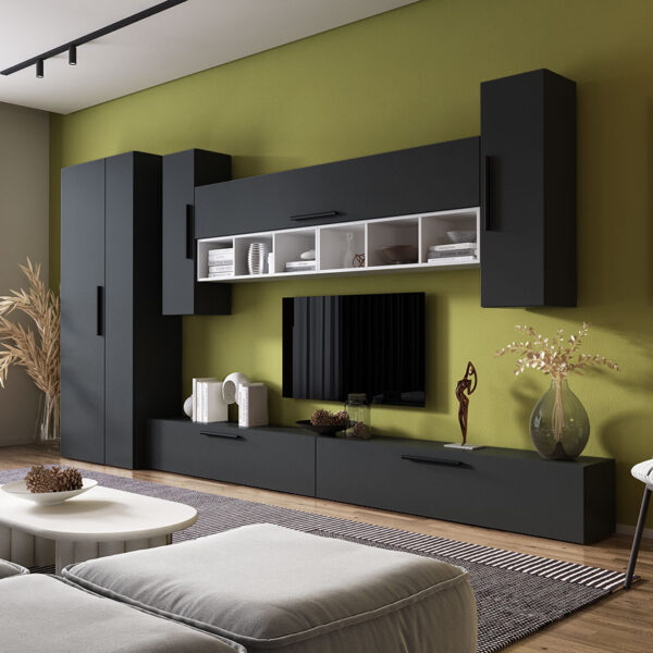 Living Pati 142 - Mobila Sufragerie Gri Antracit + Alb