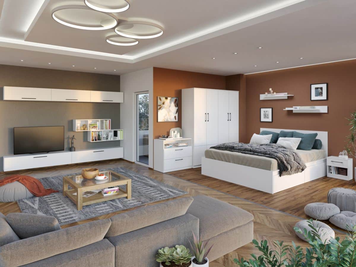 Pachet Mobila Dormitor + Living Alb Pachet Mobila Dormitor + Living Alb