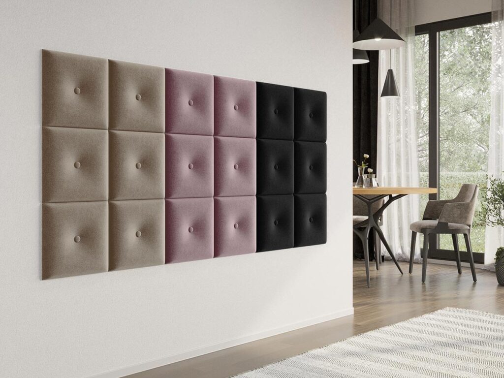 Panou decorativ tapitat - patrat cu buton Negru