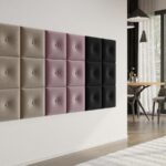 Panou decorativ tapitat - patrat cu buton Negru