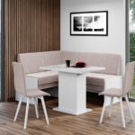 Set Coltar de Bucatarie Smart Rino 6/Pal Alb + Masa + 2 Scaune