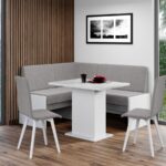 Set Coltar de Bucatarie Smart Rino 88/Pal Alb + Masa + 2 Scaune
