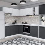 Set Mobila Bucatarie Colt Mina Dual 180*260 Gri Antracit/Alb C111