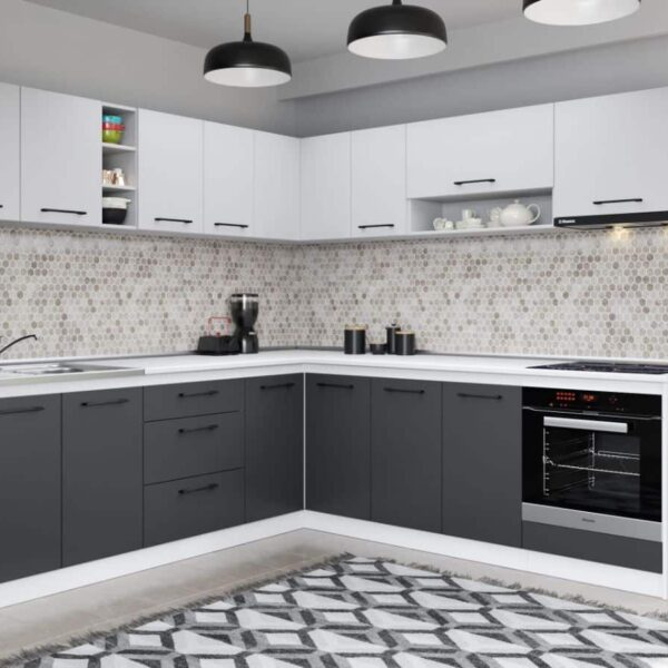 Set Mobila Bucatarie Colt Mina Dual 240*240 Gri Antracit/Alb C113