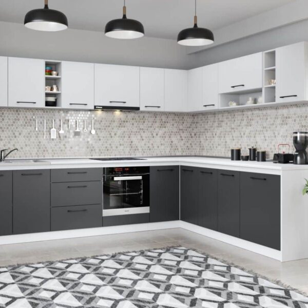 Set Mobila Bucatarie Colt Mina Dual 300*240 Gri Antracit/Alb C114