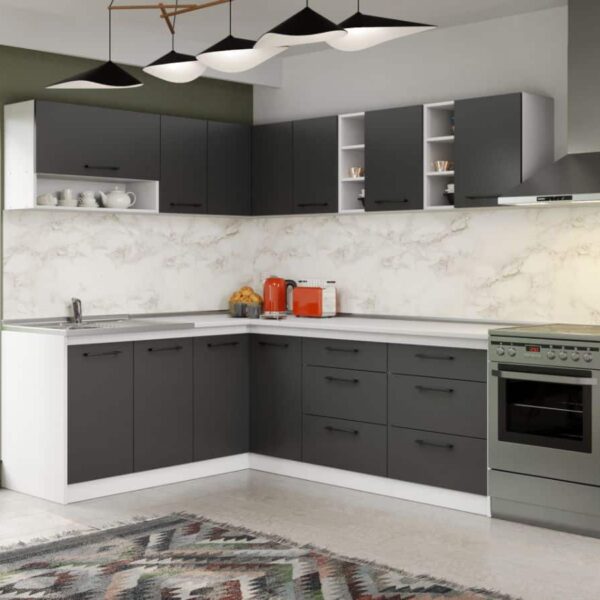 Set Mobila Bucatarie Colt Mina Grafit 180*220 Gri Antracit - C94