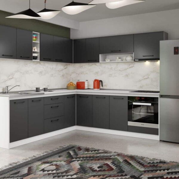 Set Mobila Bucatarie Colt Mina Grafit 240*240 Gri Antracit - C87