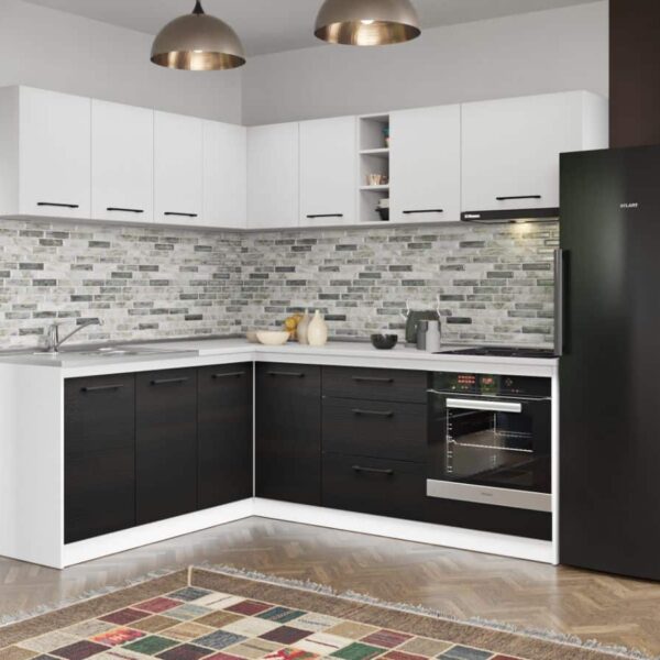 Set Mobila Bucatarie Colt Mina Yang 180*220 Ferrara/Alb C140