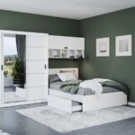 Set Mobila Dormitor Nordis 2.92m cu pat incadrat si oglinda