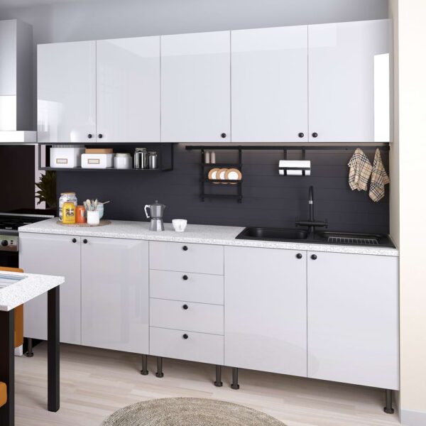 Mobila Modulara Bucatarie STYLE A225, MDF Alb Gloss