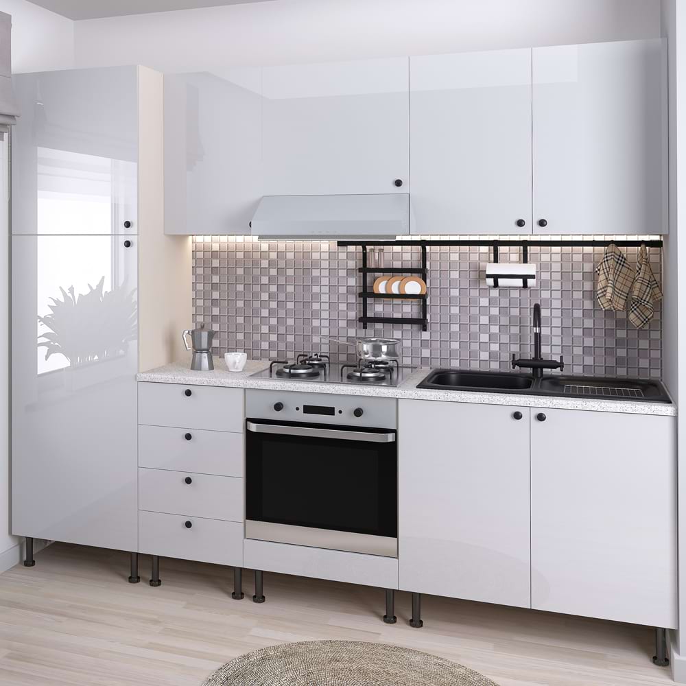 Mobila Bucatarie Alba Lucioasa (Gloss) STYLE A255, MDF