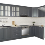 Set Mobila Bucatarie pe Colt cu soft-close si fronturi MDF, Badenmob, seria Square, 300140 antracit, montaj reversibil
