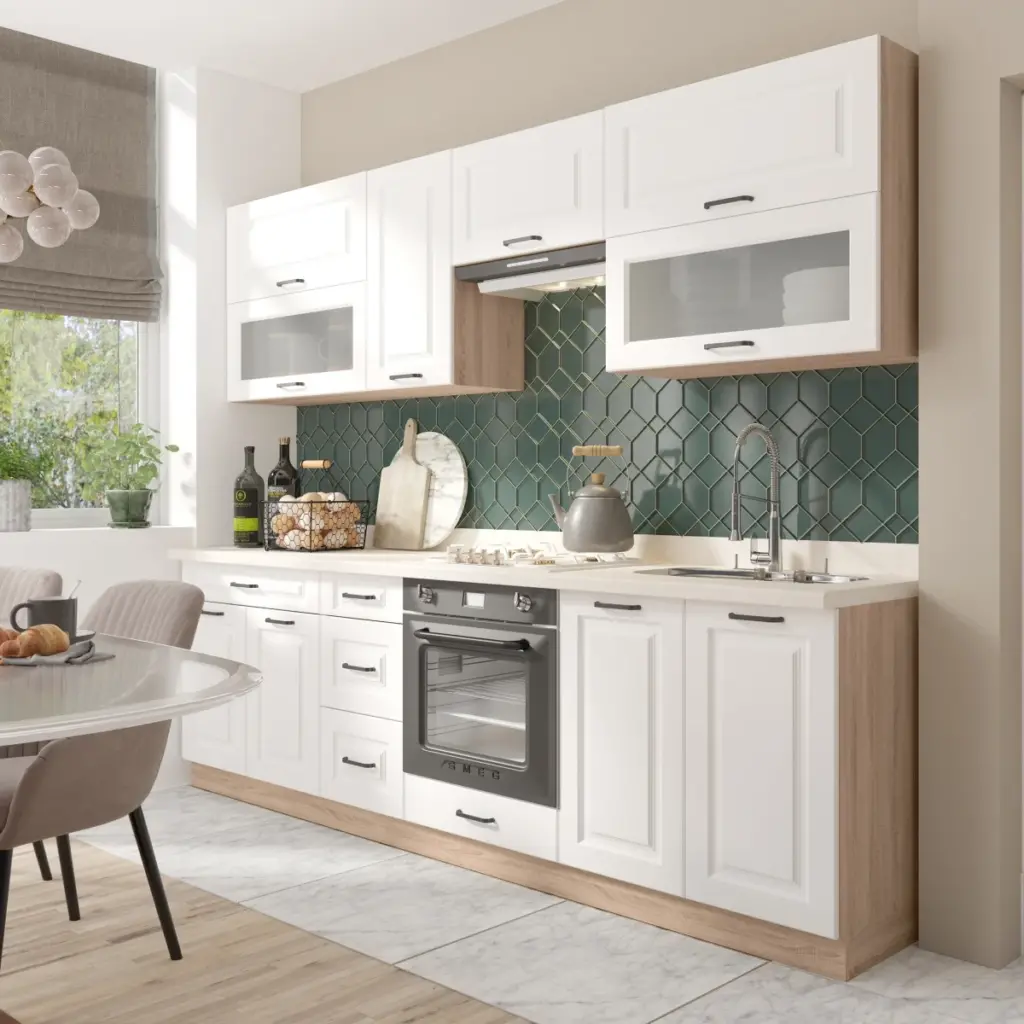 Set Mobila Bucatarie Vintage Alba SMART A Plus, L 270, 8 corpuri