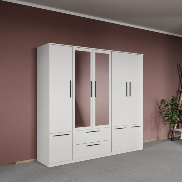 Dulap dormitor Alb 5U cu oglinda - Madrid