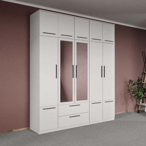 Dulap dormitor Alb 5U cu oglinda+suprapozabil - Madrid
