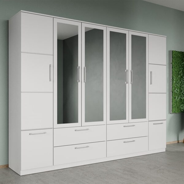 Dulap dormitor Alb 6U cu 4 oglinzi - Acapulco