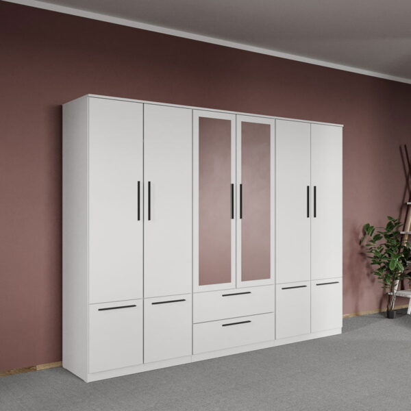 Dulap dormitor Alb 6U cu oglinda - Madrid