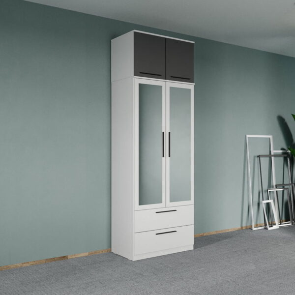 Dulap dormitor Alb-Gri 2U cu oglinda+suprapozabil - Madrid