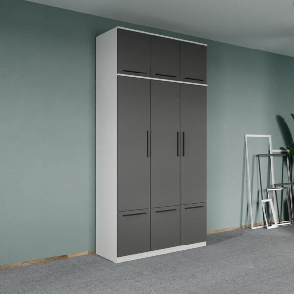 Dulap dormitor Alb-Gri 3U+suprapozabil - Madrid