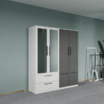 Dulap dormitor Alb-Gri 4U cu oglinda - Madrid
