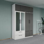 Dulap dormitor Alb-Gri 4U cu oglinda+suprapozabil - Madrid