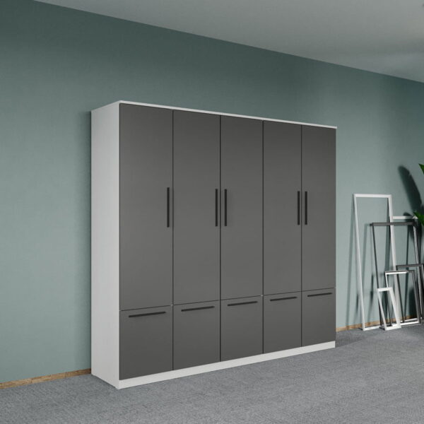 Dulap dormitor Alb-Gri 5U - Madrid