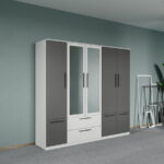 Dulap dormitor Alb-Gri 5U cu oglinda - Madrid