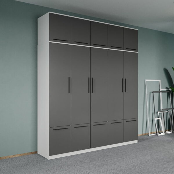 Dulap dormitor Alb-Gri 5U+suprapozabil - Madrid