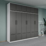 Dulap dormitor Alb-Gri 6U+suprapozabil - Madrid