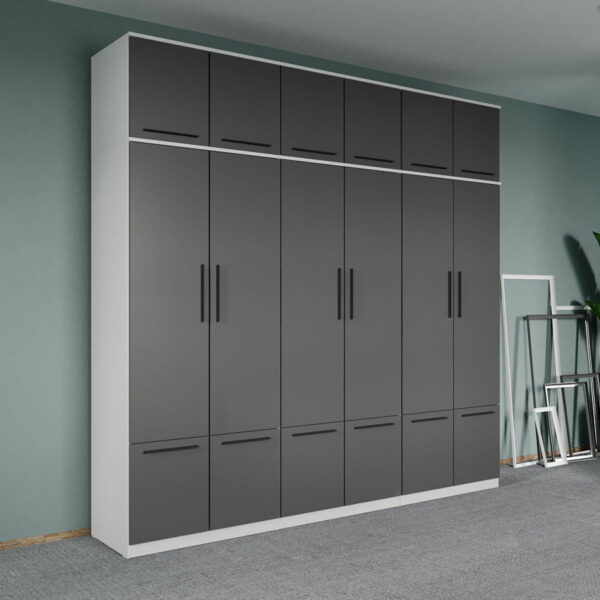 Dulap dormitor Alb-Gri 6U+suprapozabil - Madrid
