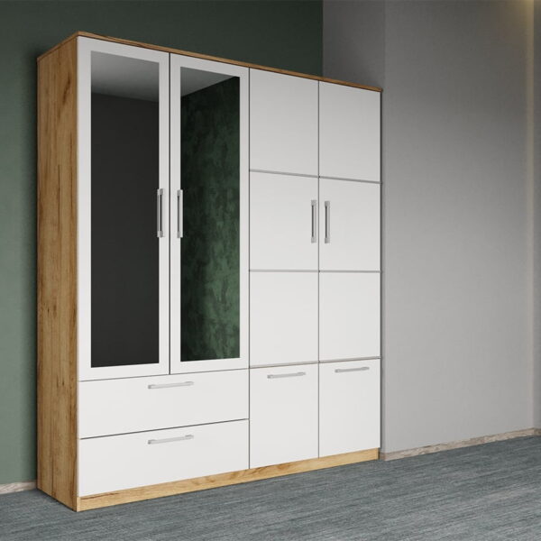 Dulap dormitor Alb-Stejar 4U cu oglinda - Acapulco
