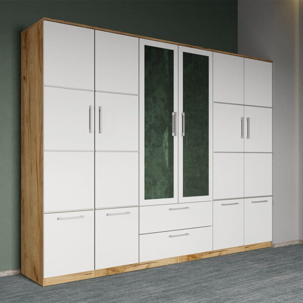 Dulap dormitor Alb-Stejar 6U cu 2 oglinzi - Acapulco