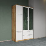 Dulap dormitor Alb-Stejar Auriu 3U cu oglinda - Acapulco