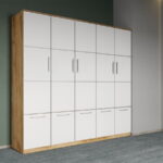 Dulap dormitor Alb-Stejar Auriu 5U - Acapulco