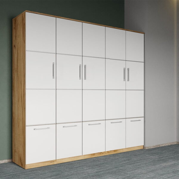 Dulap dormitor Alb-Stejar Auriu 5U - Acapulco