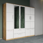 Dulap dormitor Alb-Stejar Auriu 5U cu oglinda - Acapulco