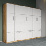 Dulap dormitor Alb-Stejar Auriu V1 6U - Acapulco