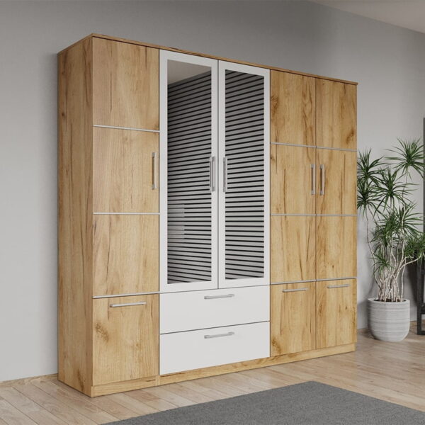 Dulap dormitor Stejar Auriu 5U cu oglinda - Acapulco