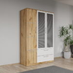 Dulap dormitor Stejar Auriu-Alb 3U cu oglinda - Acapulco