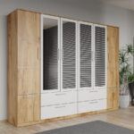 Dulap dormitor Stejar Auriu-alb 6U cu 4 oglinzi - Acapulco